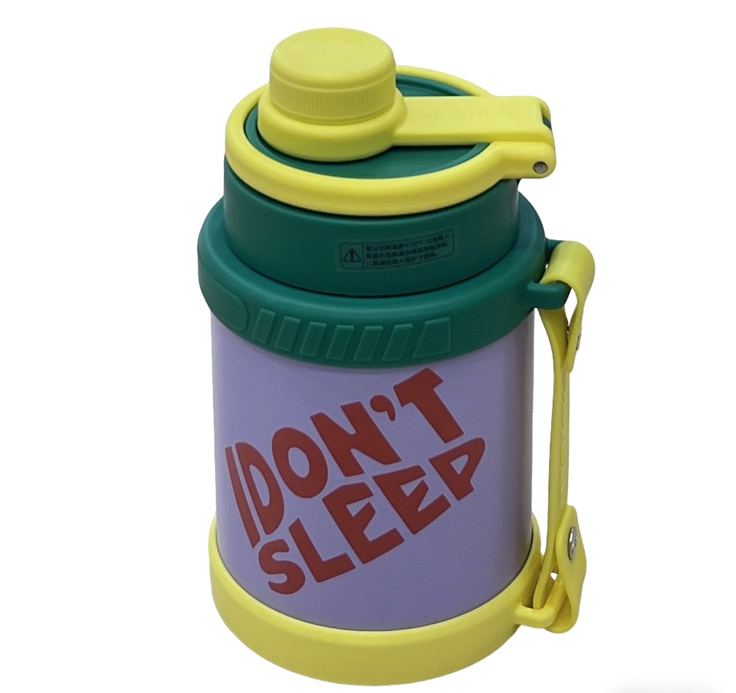Fun "Don't SLEEP" insulated cup with portable handle, long-lasting temperature lock, suitable for office, commuting and outdoor use, high appearance level water cup Item Picture
