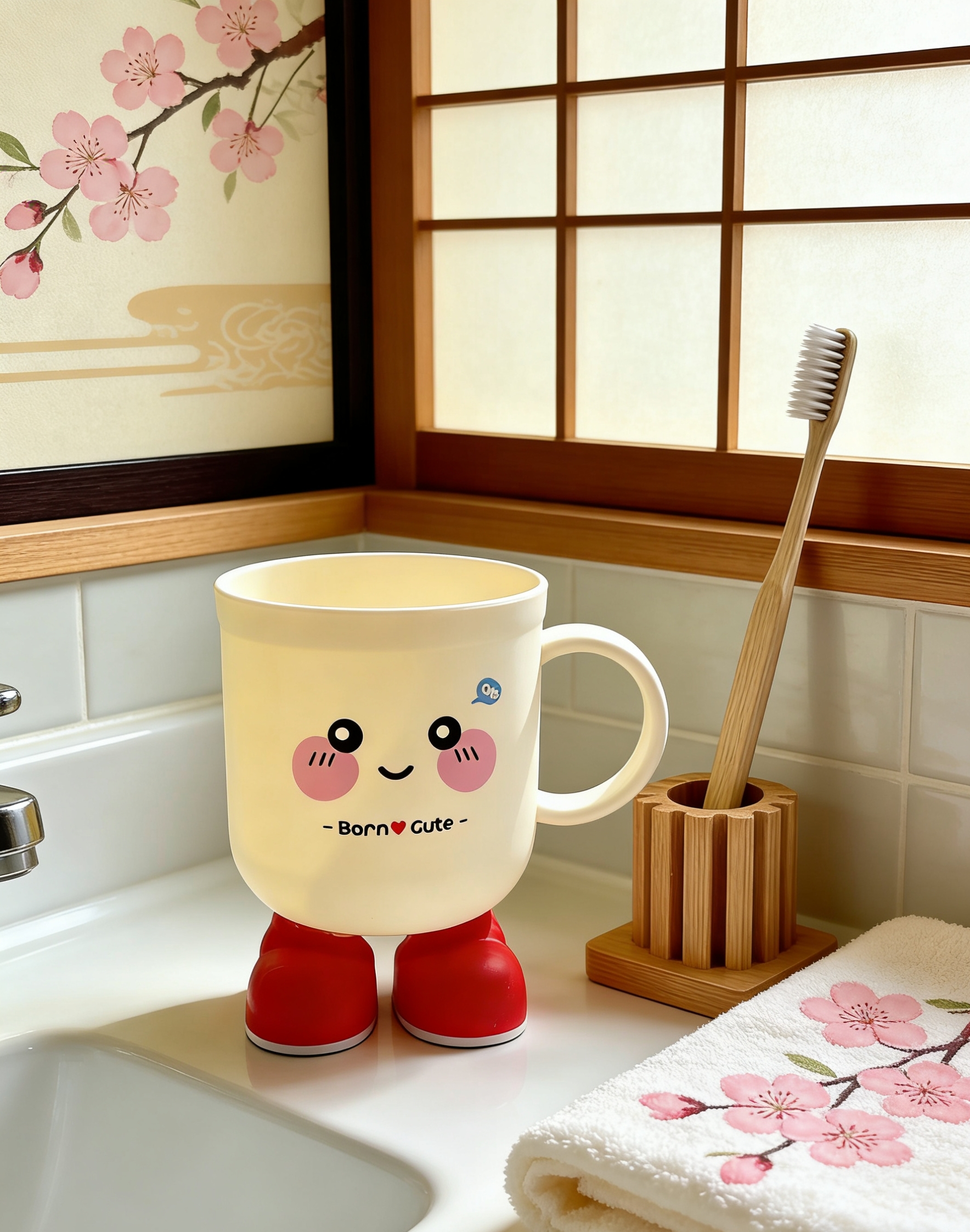Wholesale of internet-famous little red feet cute mouthwash cups, household high-appeartion-level brushing cups, cute little red shoes mouthwash cups, cartoon smiling children's brushing cups
