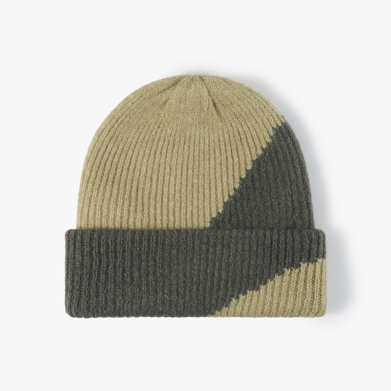 New color-blocked autumn and winter warm thickened double-layer knitted cap for women with a large head cap Item Picture