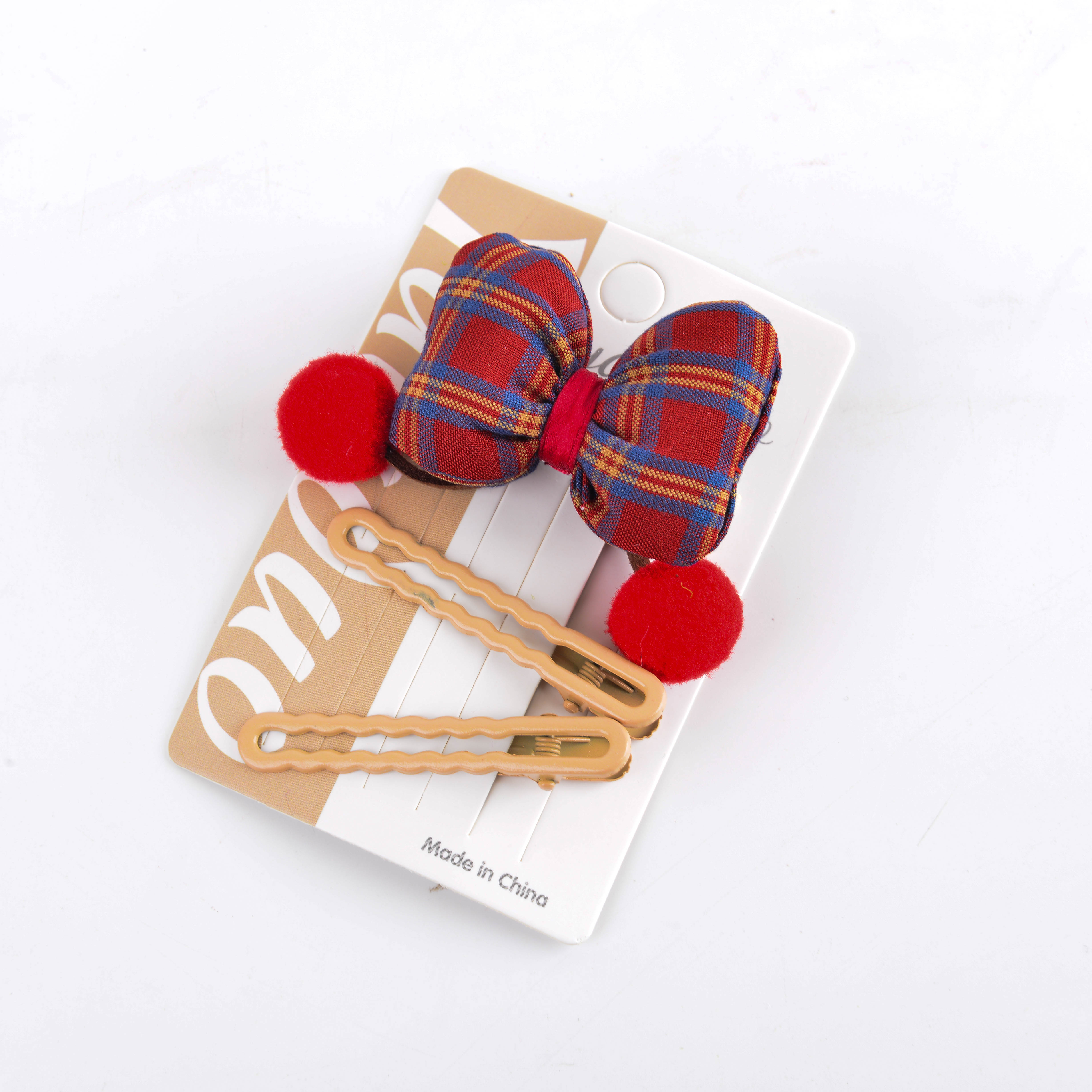Wholesale of new hair accessories: Fashionable girls, children, students, small bow pom-poms, a pair of clips, sweet bangs clips details Picture