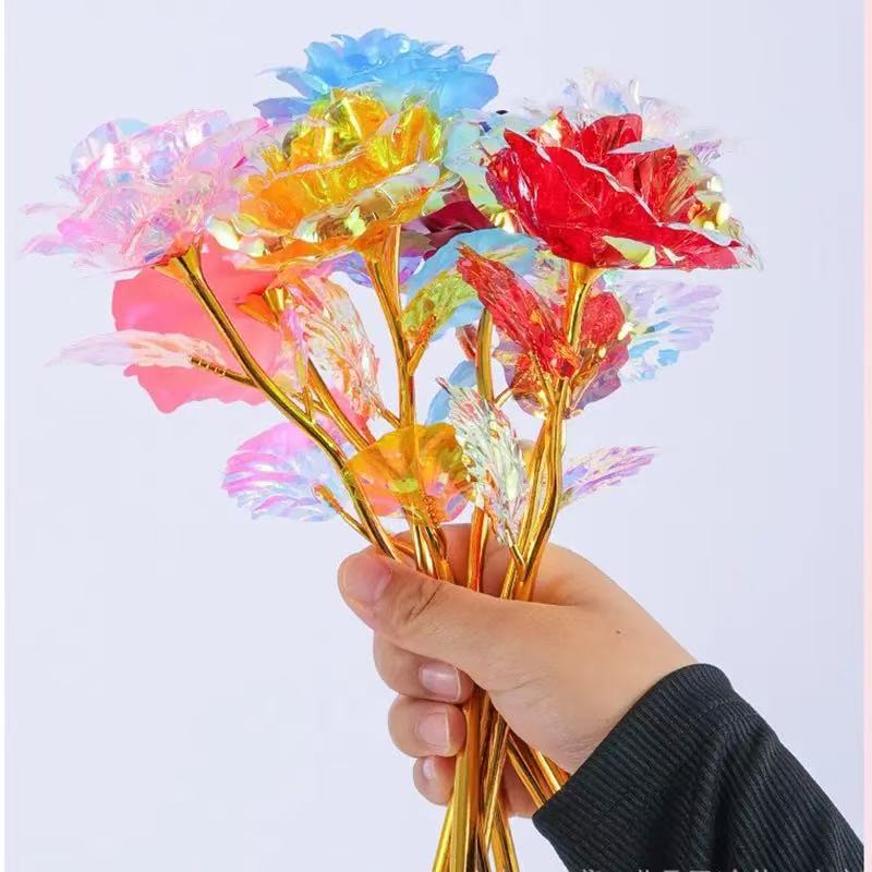 外贸跨境金箔花炫彩玫瑰三角洲红狼蚀金玫瑰皮肤同款塑料花玻璃罩仿真玫瑰花情人节七夕礼品24K金玫瑰