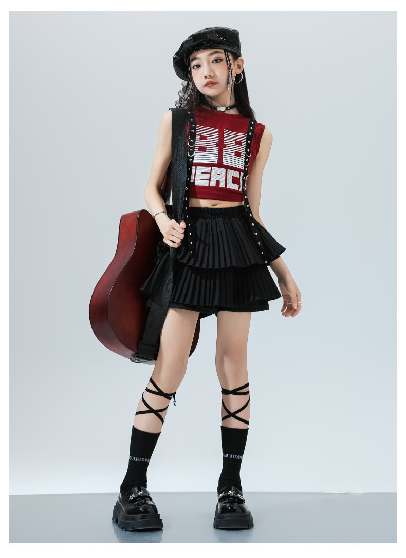 2026啦啦队服背心女童爵士舞服装jazz女团走秀潮服舞蹈练功儿童嘻哈街舞演出服支持定制加工JK套装cosplay衣服产品图