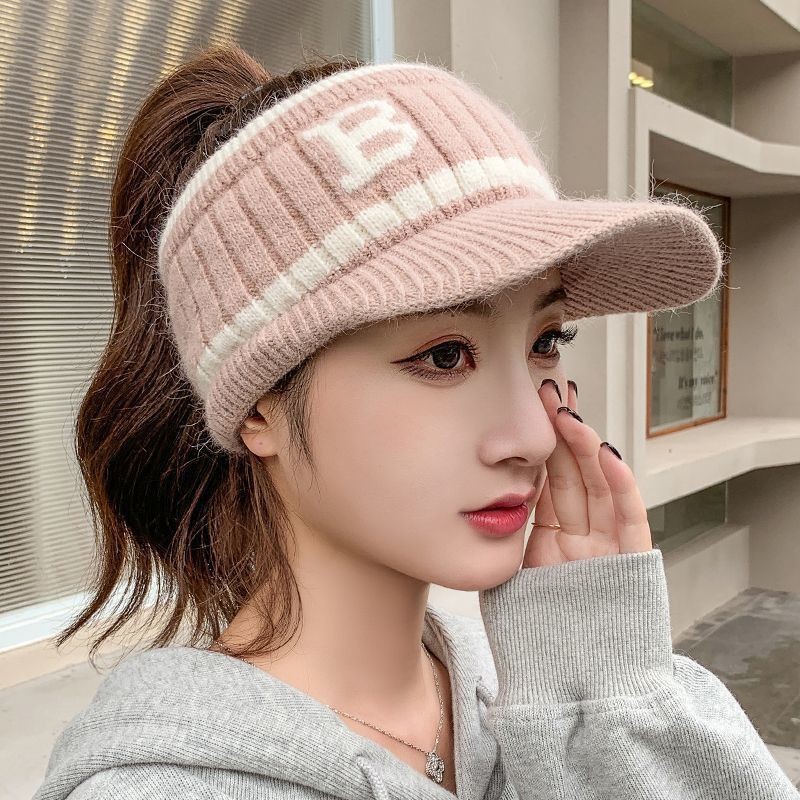 New winter woolen cap with fleece and high appearance level, Japanese-style autumn and winter knitted cap, versatile, hollow top baseball cap for warmth Specification image