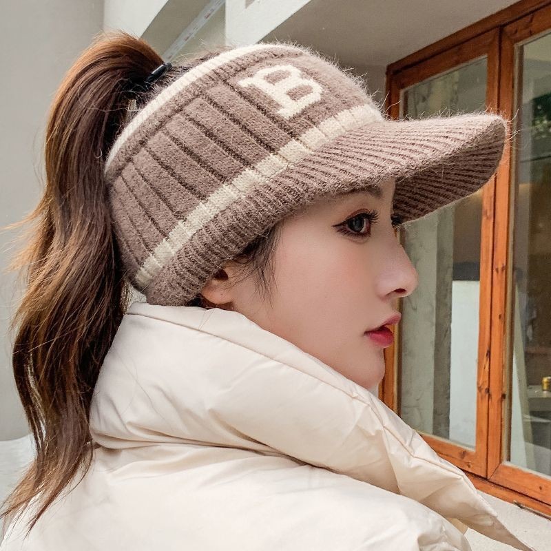 New winter woolen cap with fleece and high appearance level, Japanese-style autumn and winter knitted cap, versatile, hollow top baseball cap for warmth details Picture
