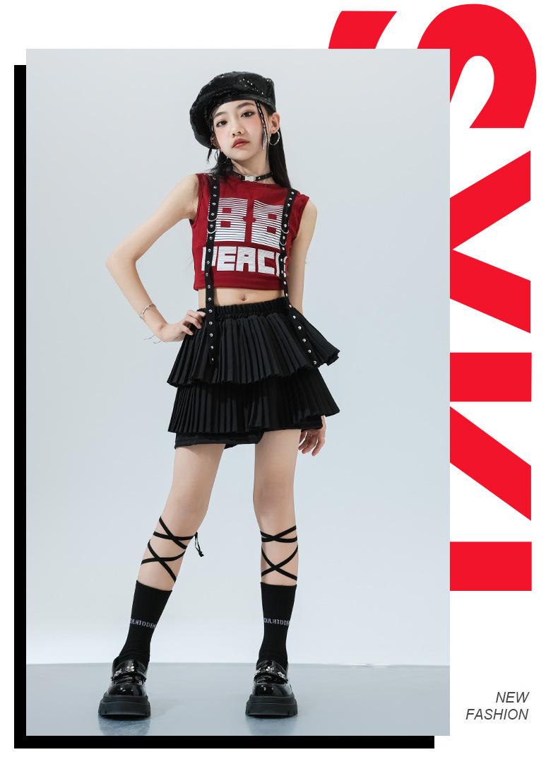 2026啦啦队服背心女童爵士舞服装jazz女团走秀潮服舞蹈练功儿童嘻哈街舞演出服支持定制加工JK套装cosplay衣服详情图18