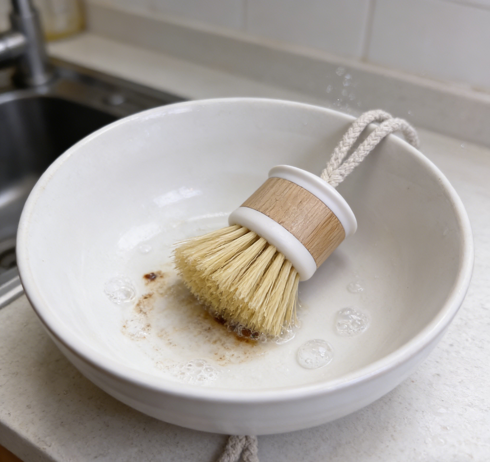 A must-have natural bristle cleaning brush for household use, a kitchen scrubber for washing POTS and dishes, and an easy-to-store tool