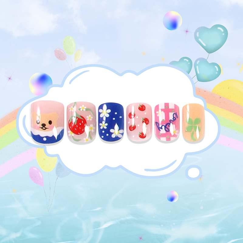 New style 12-piece children's nails, cartoonically cute, with adhesive on the back, wearing false nails Specification image