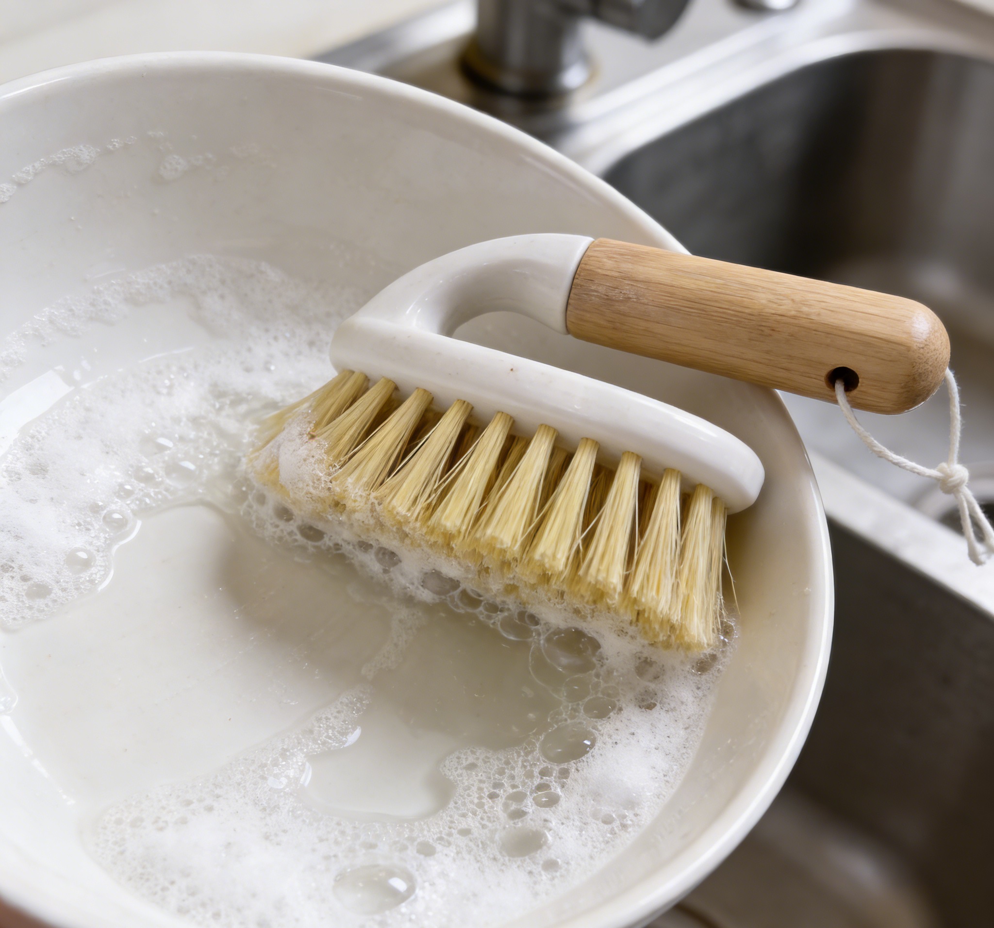 Bamboo and wood handle multi-functional cleaning brush, kitchen dish brush, pot brush, natural bristles for easy cleaning
