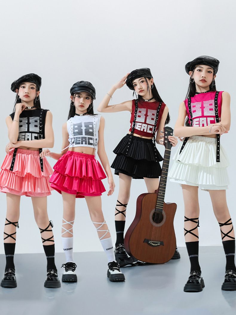 2026啦啦队服背心女童爵士舞服装jazz女团走秀潮服舞蹈练功儿童嘻哈街舞演出服支持定制加工JK套装cosplay衣服详情图9