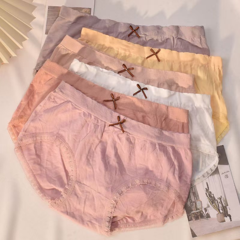 111# Foreign trade export in-stock mid-low waist seamless underwear for women, high elasticity, lace edge, triangular waistband, antibacterial crotch, breathable and comfortable, no trace of the naked feel, mixed color, 12 pieces per pack, 1800 pieces batch full figure