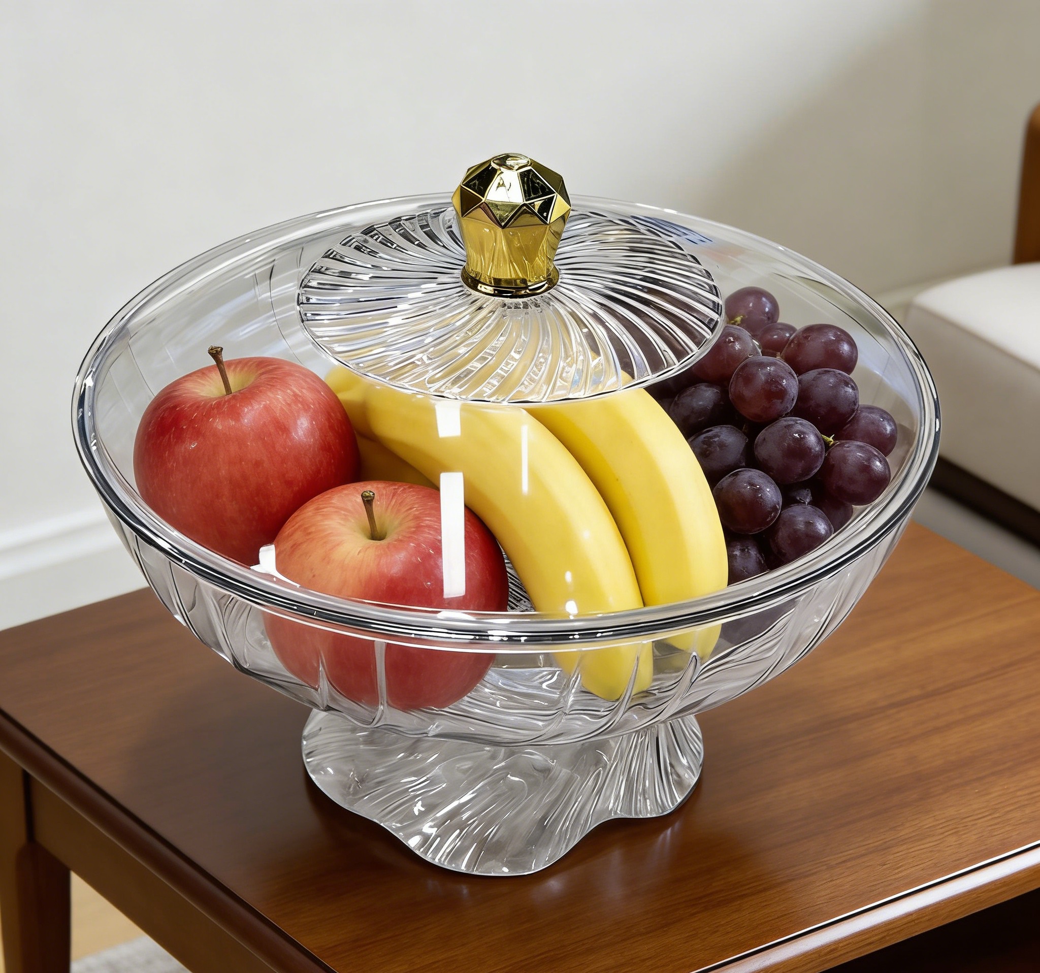 大容量防尘盖透明果盘家用客厅创意水果点心盘轻奢高级摆件