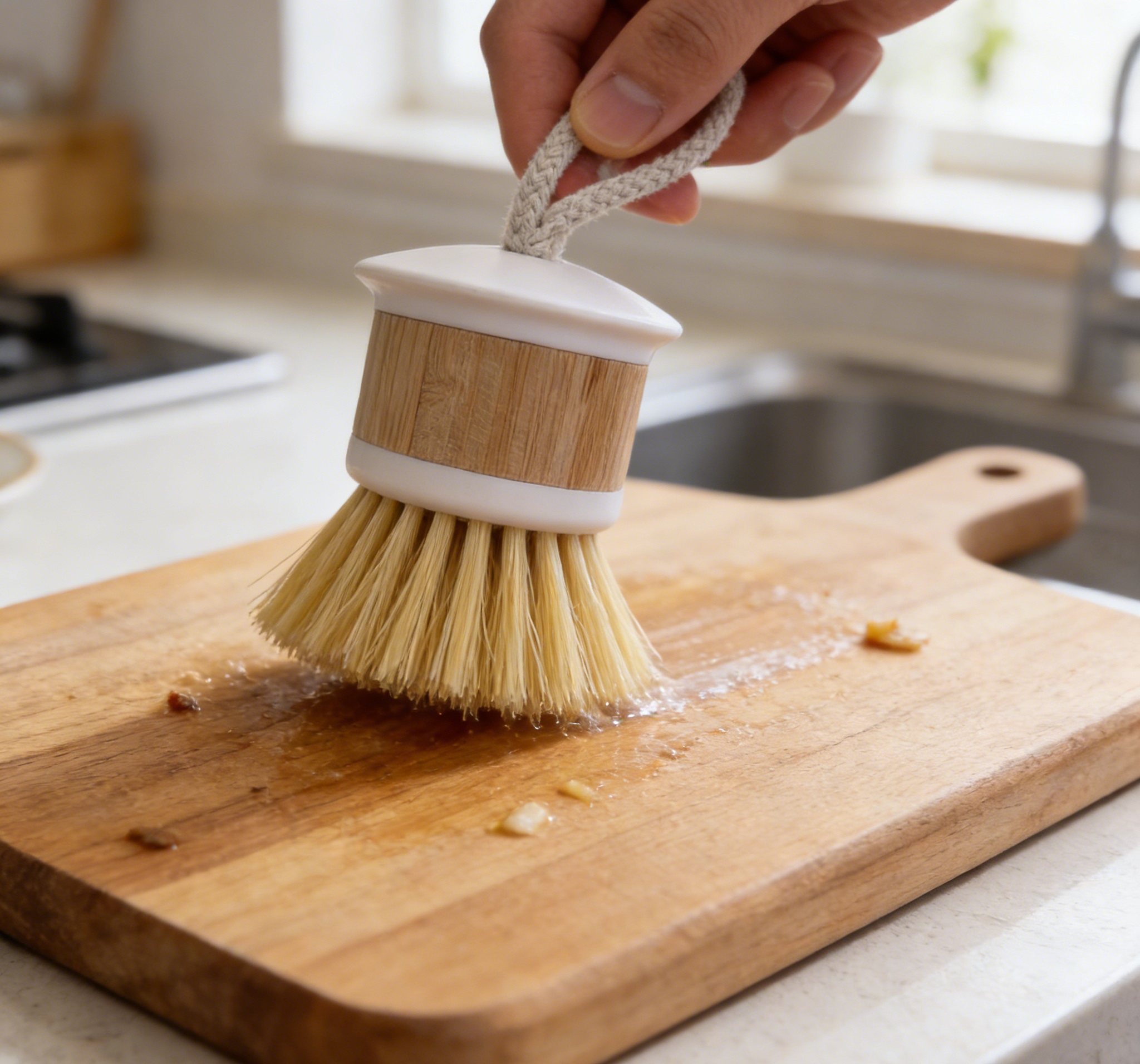 A must-have natural bristle cleaning brush for household use, a kitchen scrubber for washing POTS and dishes, and an easy-to-store tool Application Scenario