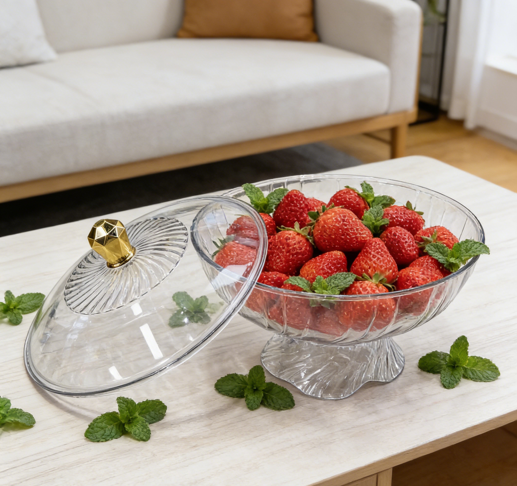 A large-capacity dust-proof transparent fruit plate, a creative fruit and snack plate for home living room, a light luxury and high-end decorative item details Picture