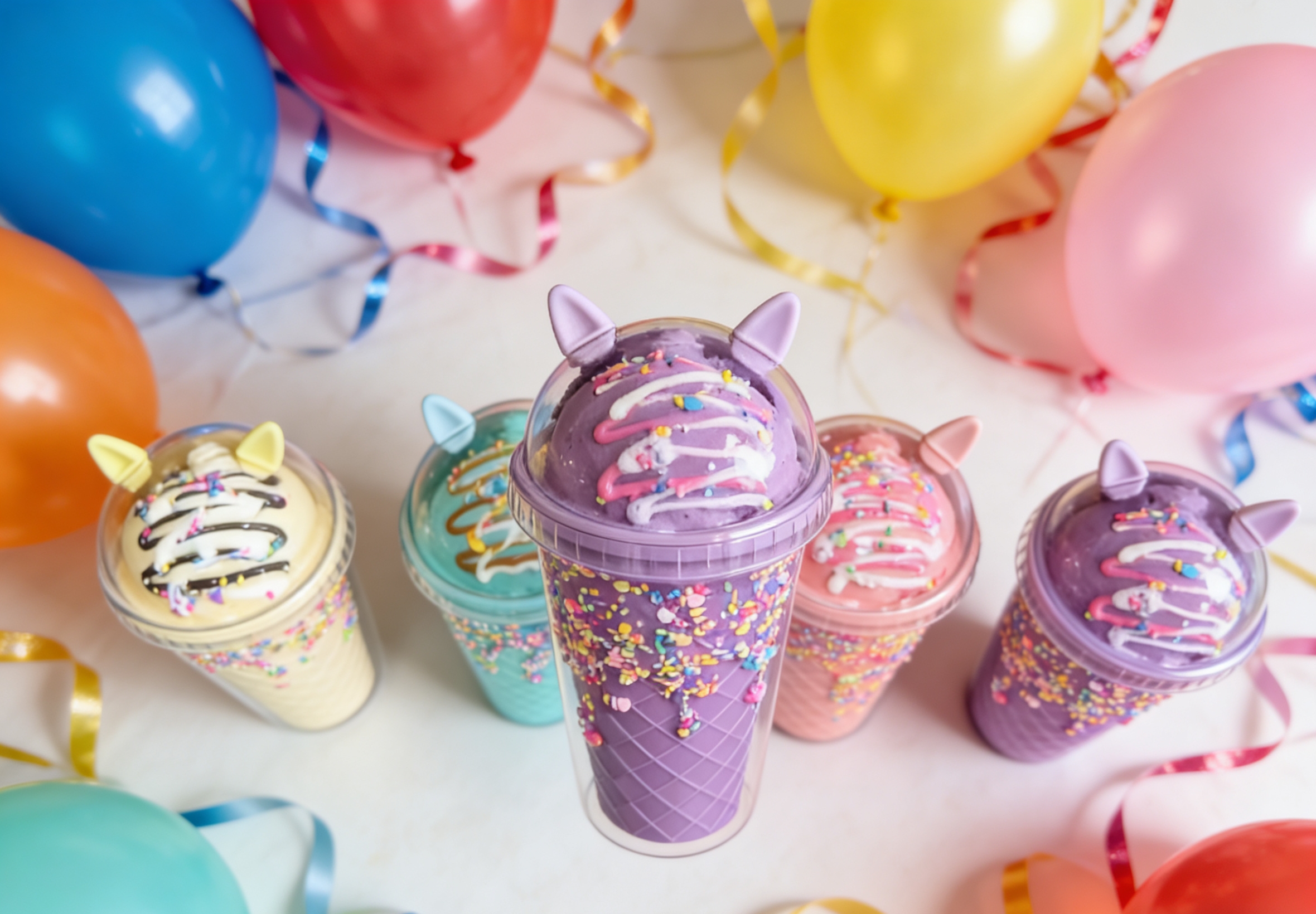 Macaron-colored ice cream cups, cat-eared plastic cups, high appearance level cold drink cups, dessert decoration cups, cartoon cat-eared ice cream cups, creative plastic cold drink cups, high appearance level girlish heart straw cups, dessert cups wholesale details Picture