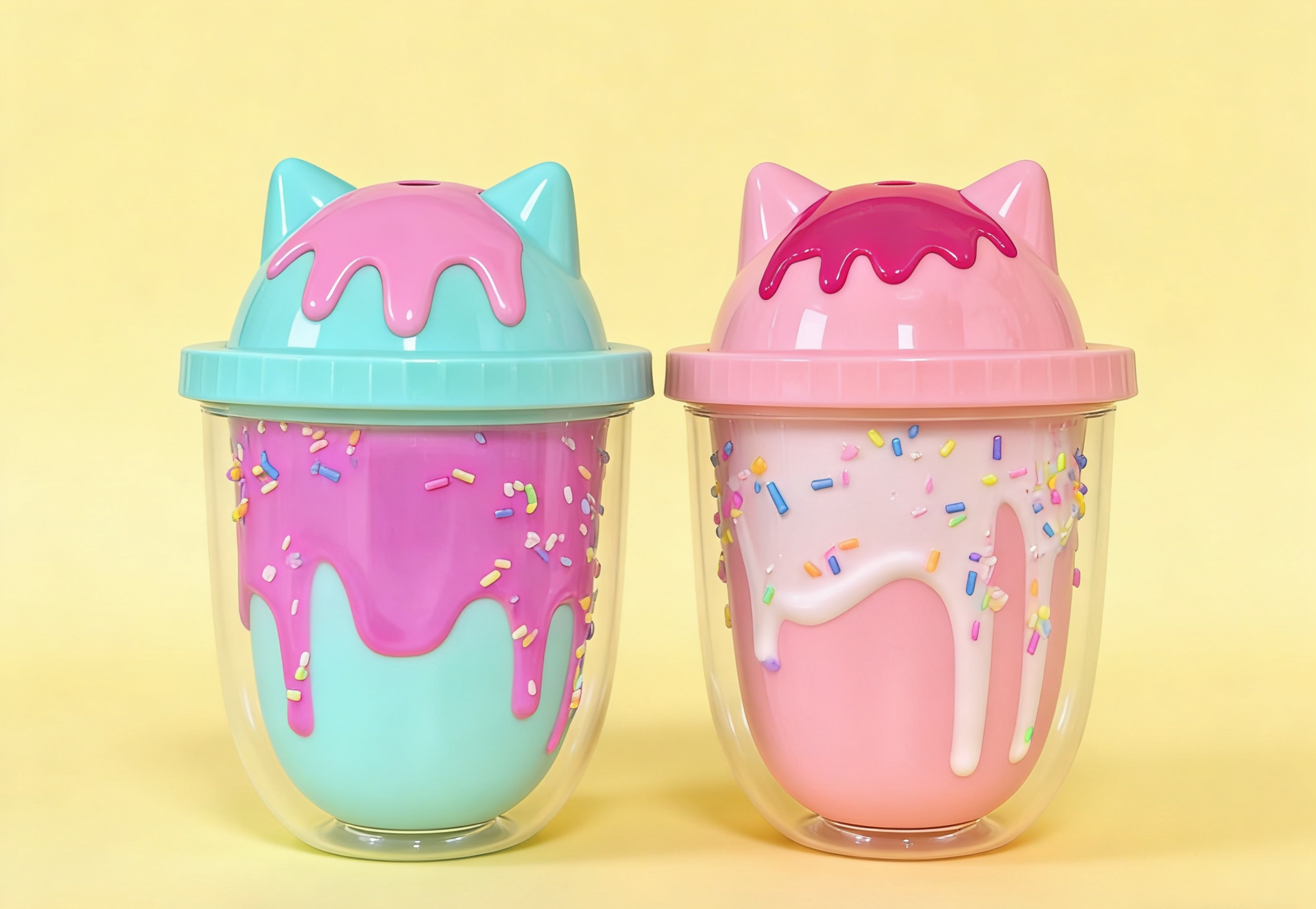 Cartoon cat ear ice cream cup, double-layer plastic straw cup, macaron-colored dessert cup, girlish cold drink cup, macaron-colored cat ear ice cream cup, double-layer plastic cup, internet-famous cold drink cup, dessert decoration cup wholesale