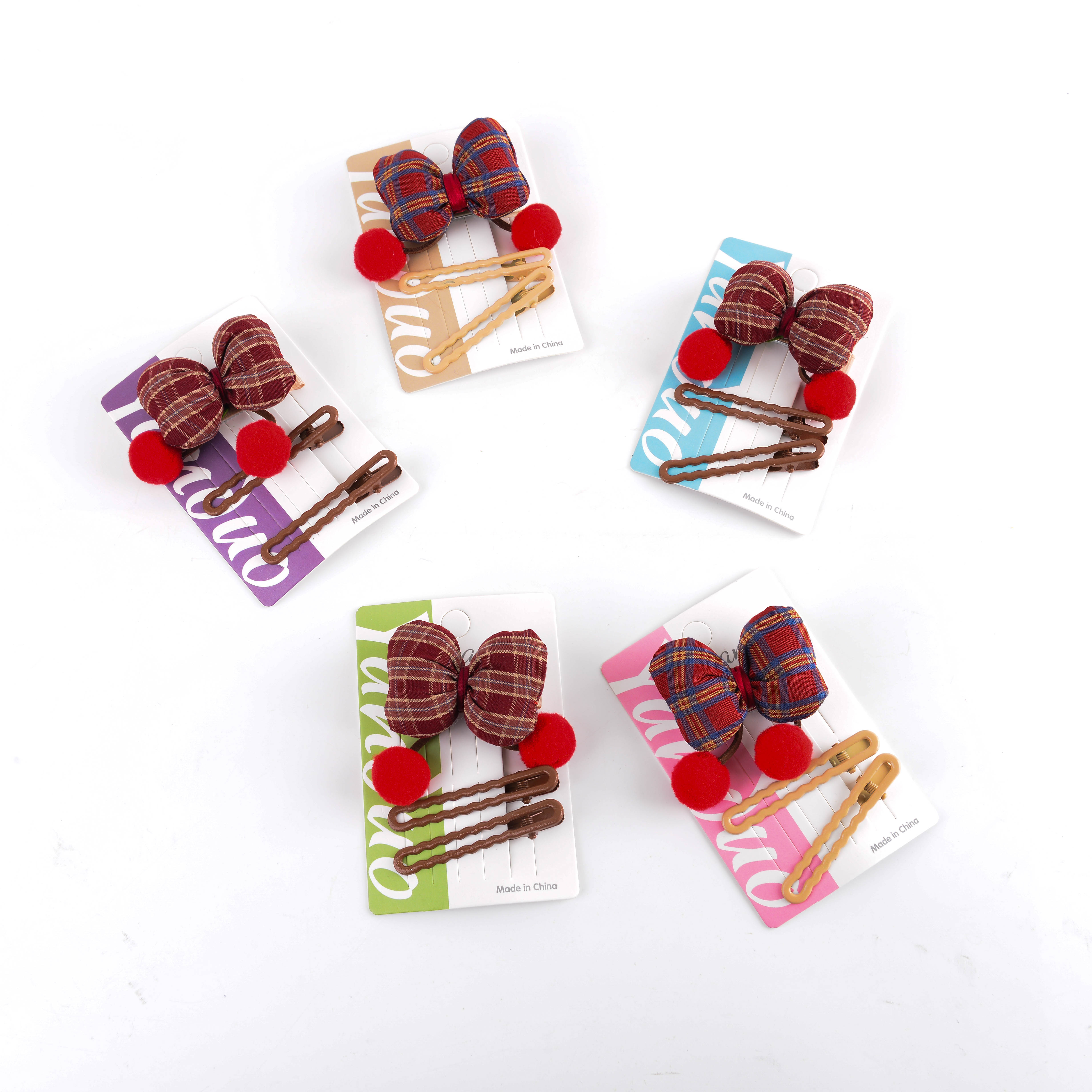 新款发饰批发时尚少女儿童学生小蝴蝶结绒球一对卡发夹甜美刘海夹