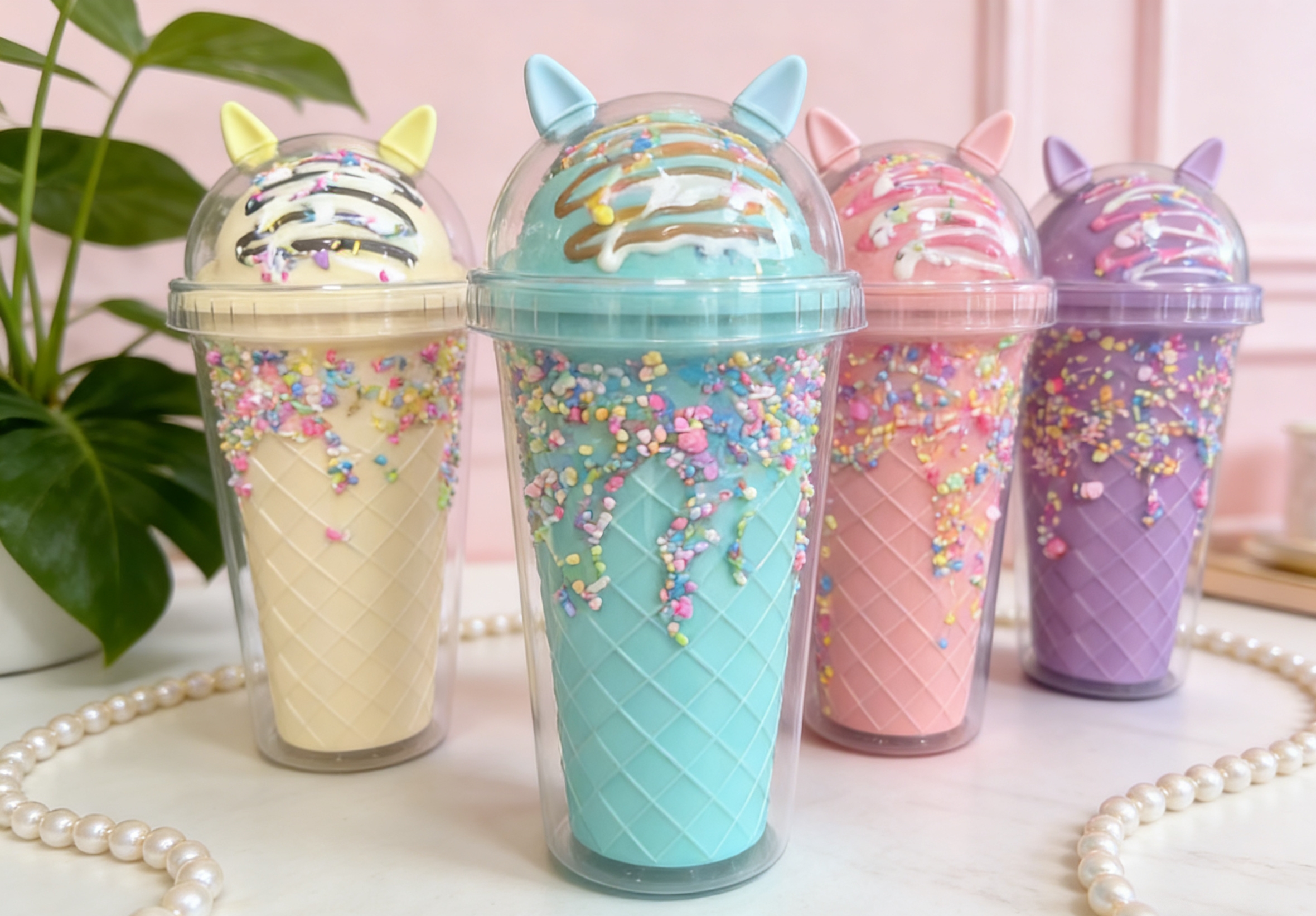 Macaron-colored ice cream cups, cat-eared plastic cups, high appearance level cold drink cups, dessert decoration cups, cartoon cat-eared ice cream cups, creative plastic cold drink cups, high appearance level girlish heart straw cups, dessert cups wholesale
