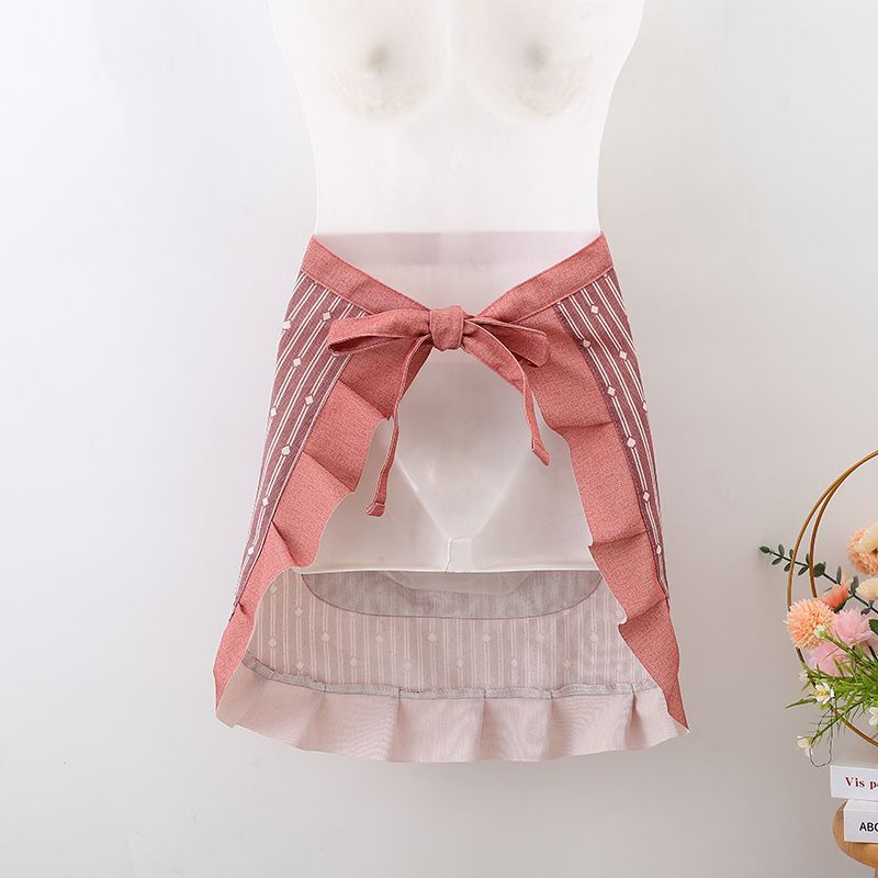 Half-striped embroidered women's kitchen, cooking, housework, zipper waist, stain-resistant, dirt-resistant and breathable half-length apron custom-made Application Scenario