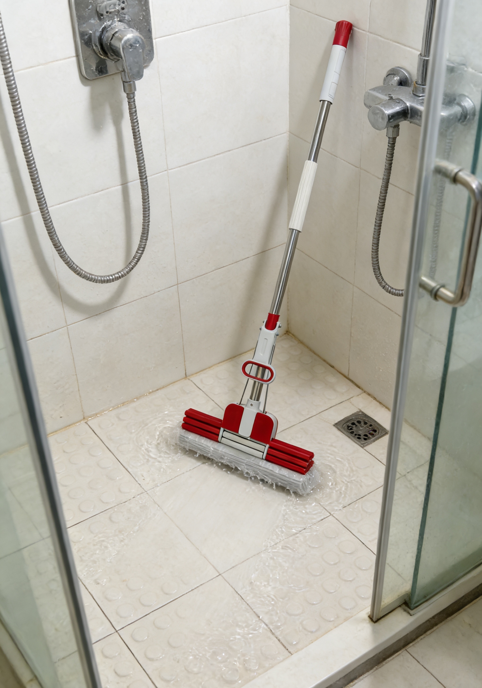 Extended rod rubber cotton mop, 38cm wide head water-squeezing sponge mop, wholesale household bathroom cleaning mop Specification image