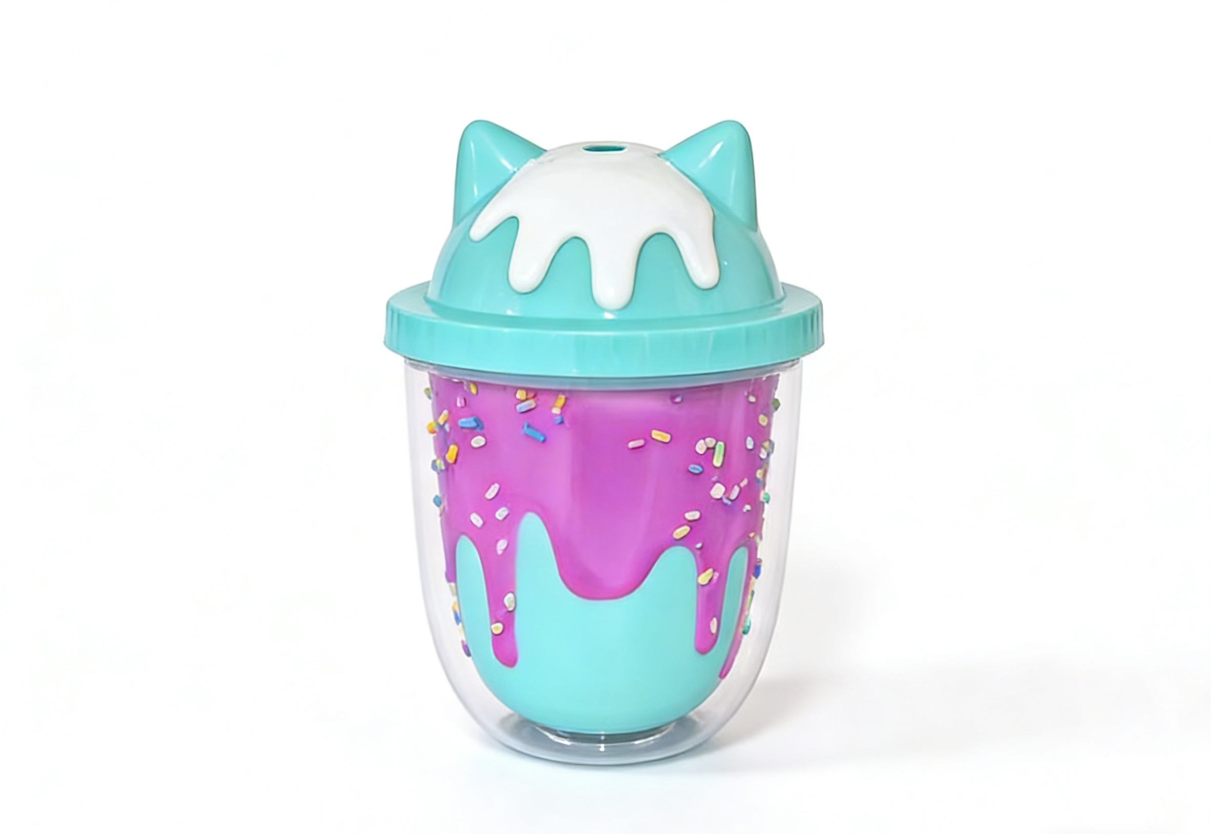 Cartoon cat ear ice cream cup, double-layer plastic straw cup, macaron-colored dessert cup, girlish cold drink cup, macaron-colored cat ear ice cream cup, double-layer plastic cup, internet-famous cold drink cup, dessert decoration cup wholesale Item Picture