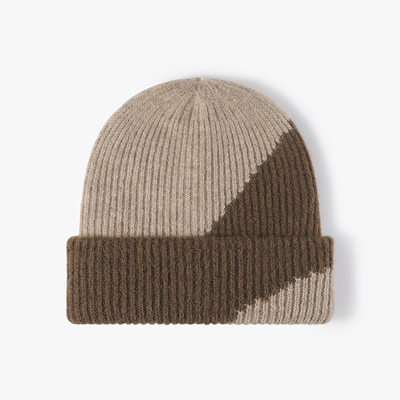New color-blocked autumn and winter warm thickened double-layer knitted cap for women with a large head cap Specification image