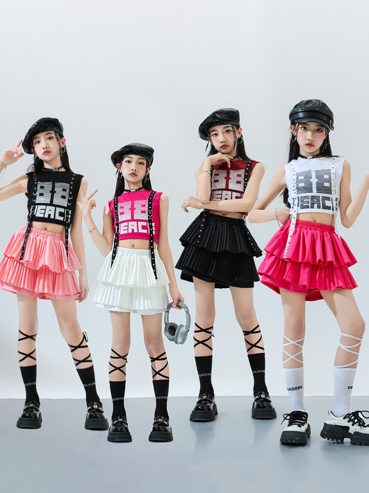 2026啦啦队服背心女童爵士舞服装jazz女团走秀潮服舞蹈练功儿童嘻哈街舞演出服支持定制加工JK套装cosplay衣服详情图10