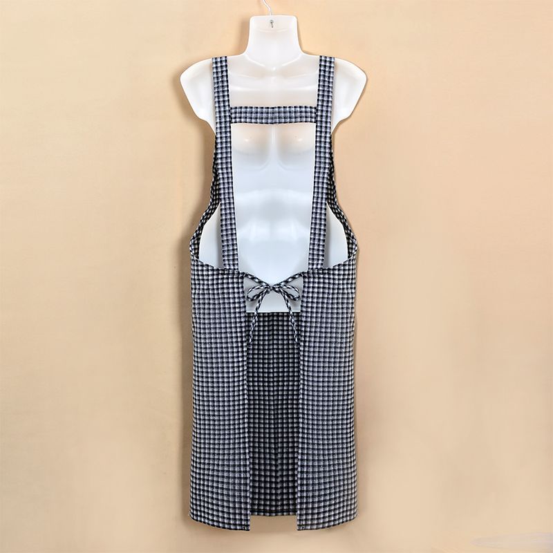 Checked apron, dust-proof, stain-resistant, wear-resistant for home use, kitchen cooking, breathable shoulder strap, fashionable for work, cute little bear cotton waistband work clothes pic 5