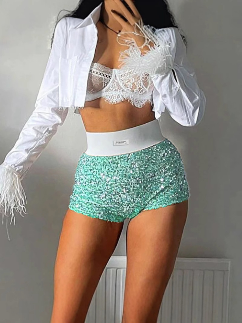 2026世界杯啦啦队服生产工厂新款欧美夏季性感潮流辣妹风酒吧聚会高腰修身时尚亮片超短裤支持定制加工性感辣妹性感衣服演出服