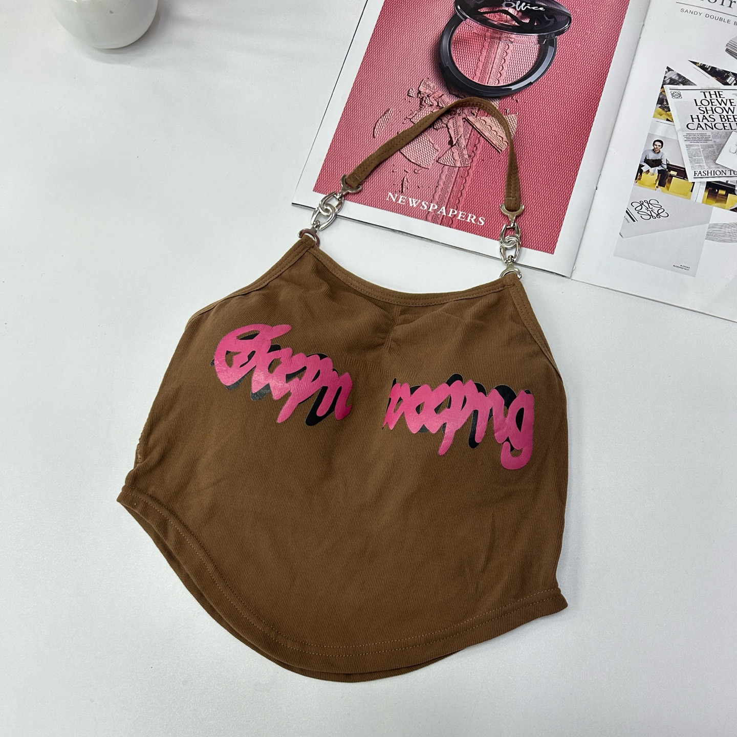 1024 design sense letter print spicy girl halter vest, nylon short fashionable irregular halter top Application Scenario