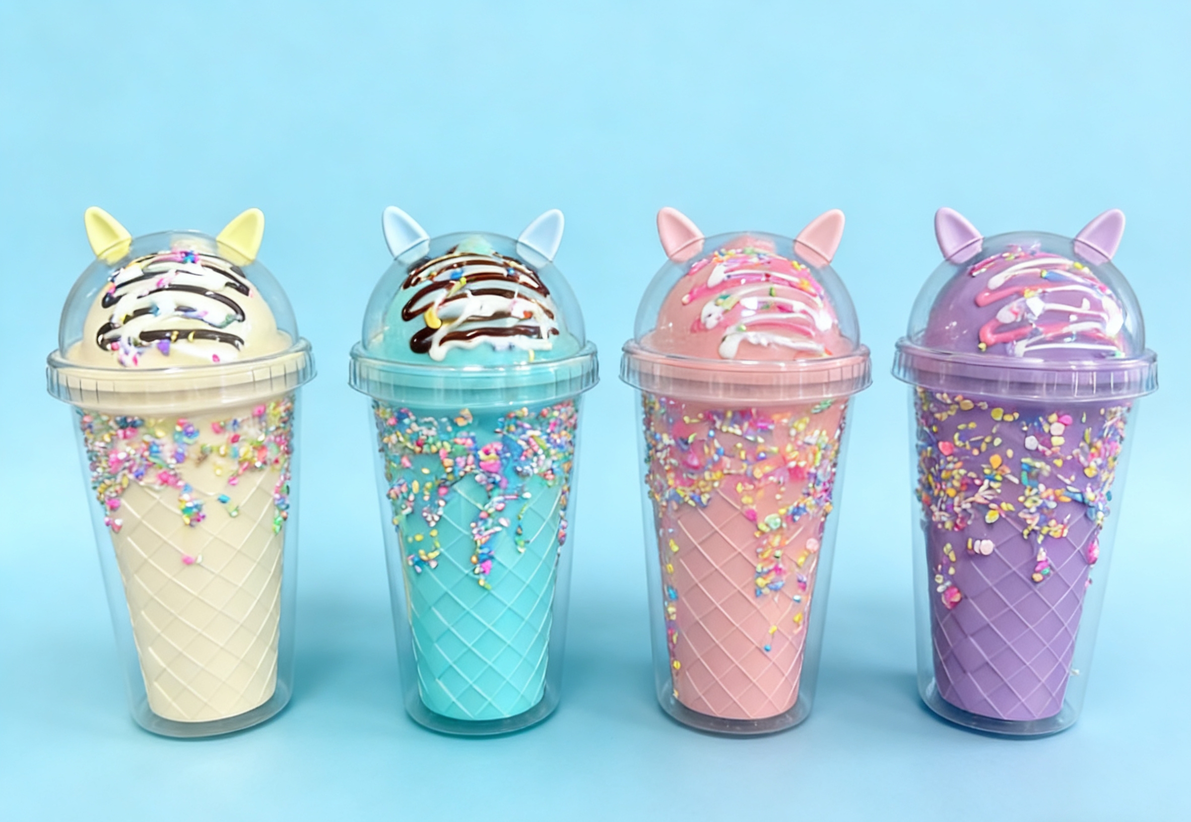 Macaron-colored ice cream cups, cat-eared plastic cups, high appearance level cold drink cups, dessert decoration cups, cartoon cat-eared ice cream cups, creative plastic cold drink cups, high appearance level girlish heart straw cups, dessert cups wholesale Application Scenario