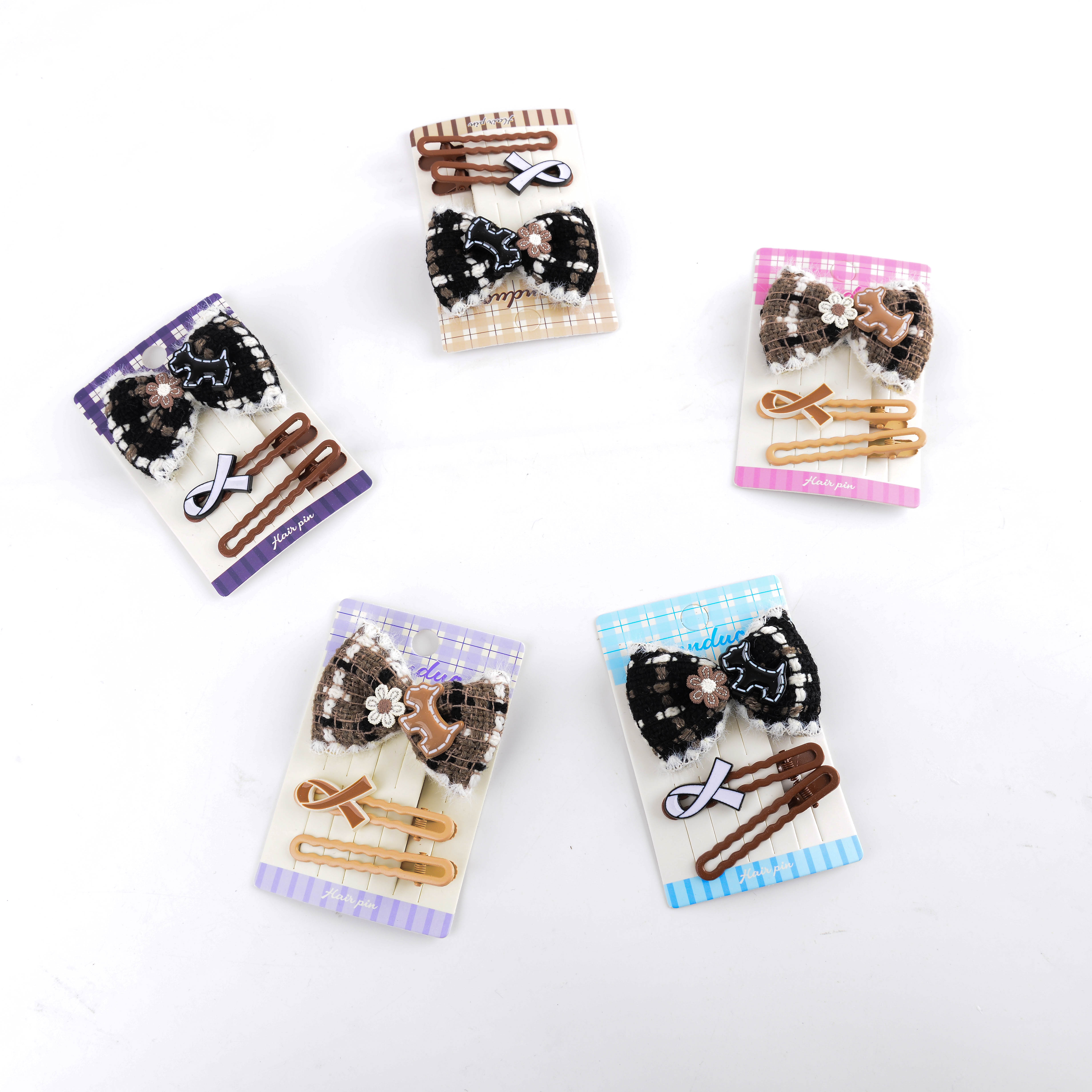 小香风蝴蝶结发夹女秋冬发夹毛绒夹子复古气质发饰