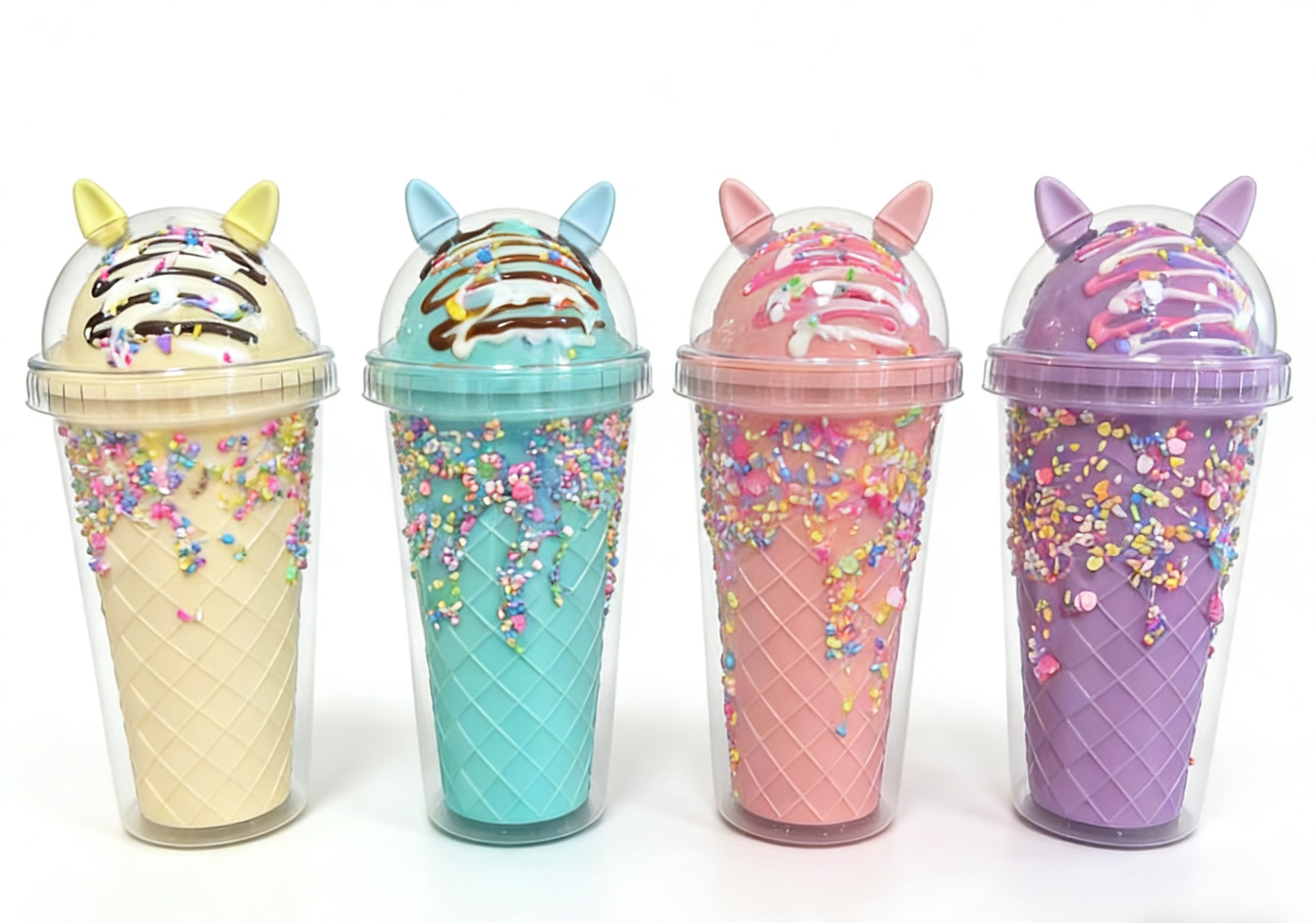 Macaron-colored ice cream cups, cat-eared plastic cups, high appearance level cold drink cups, dessert decoration cups, cartoon cat-eared ice cream cups, creative plastic cold drink cups, high appearance level girlish heart straw cups, dessert cups wholesale Item Picture