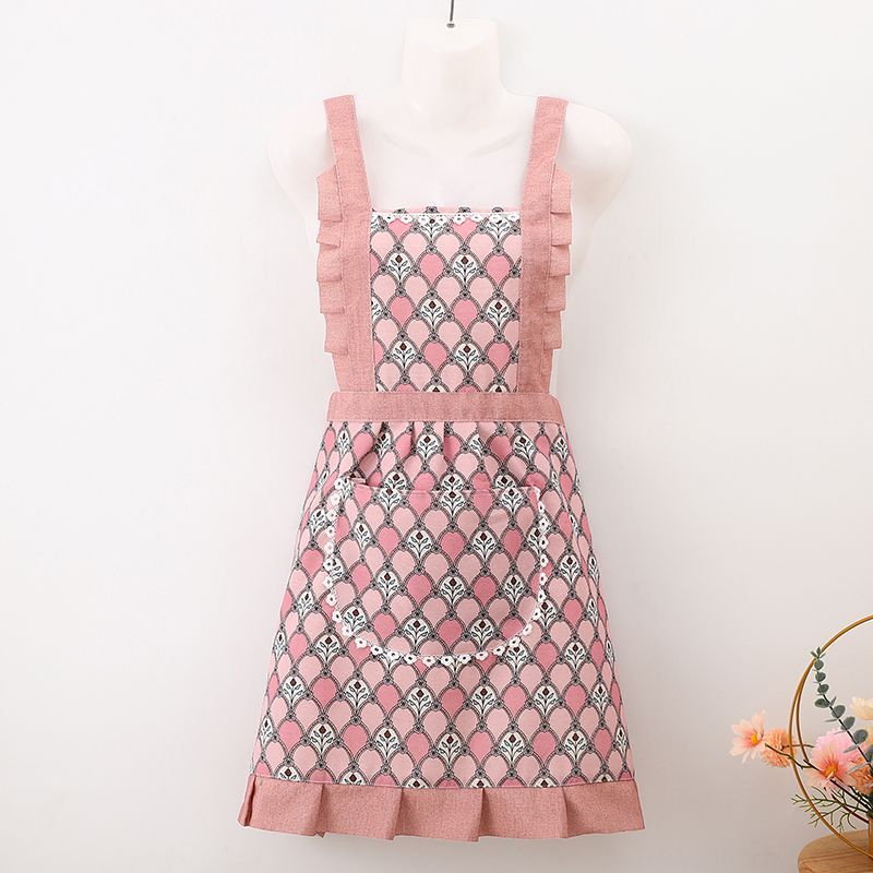 New canvas apron, kitchen princess-style cooking, home use, princess-breathable, fashionable work clothes, waistband, stain-resistant Application Scenario