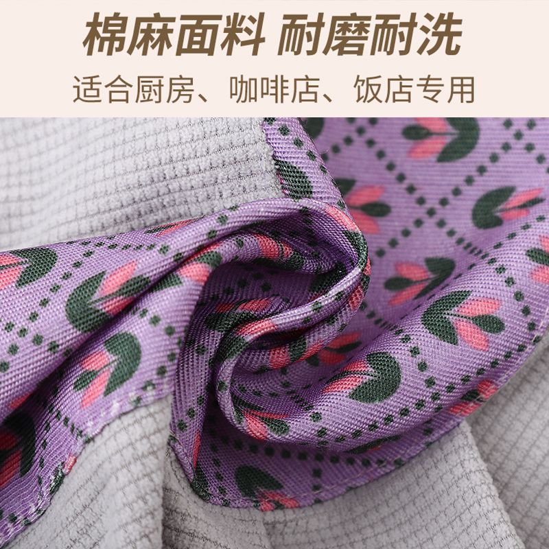 Apron with diamond-patterned floral embroidery, home canvas for cooking, kitchen, waist, half durable, stain-resistant, breathable work clothes, fashionable half apron pic 9