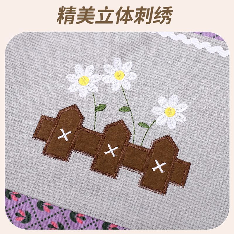 Apron with diamond-patterned floral embroidery, home canvas for cooking, kitchen, waist, half durable, stain-resistant, breathable work clothes, fashionable half apron pic 8