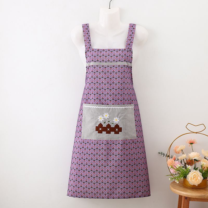 Canvas H-shaped embroidered shoulder strap apron, kitchen, household, adult, dirt-resistant, reversible, catering, wear-resistant, new stain-resistant work clothes detail image 2