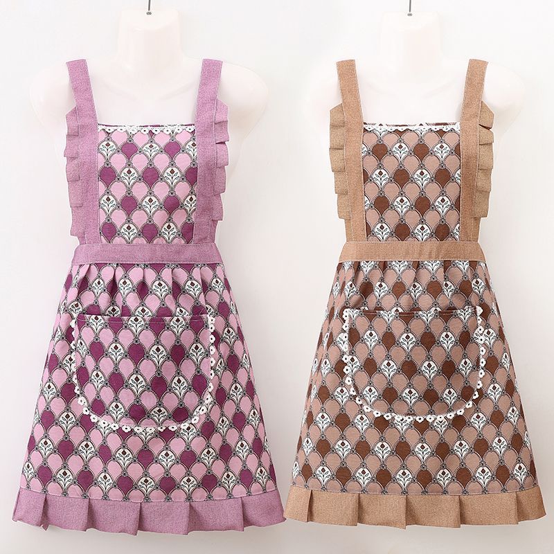 New canvas apron, kitchen princess-style cooking, home use, princess-breathable, fashionable work clothes, waistband, stain-resistant pic 9