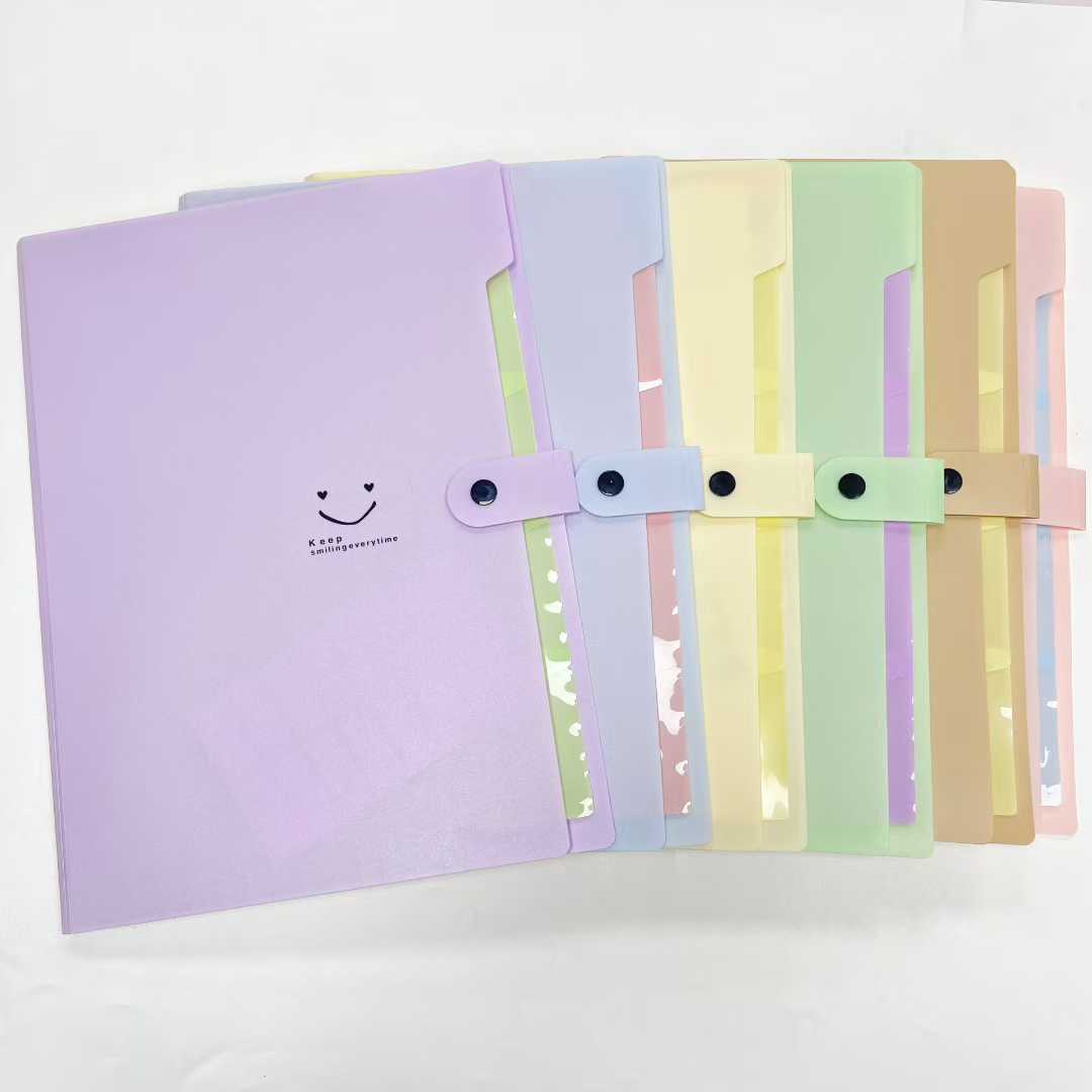 Smiling face organ bag, student cartoon printed organ holder, office supplies folder, file folder, snap button test paper bag details Picture