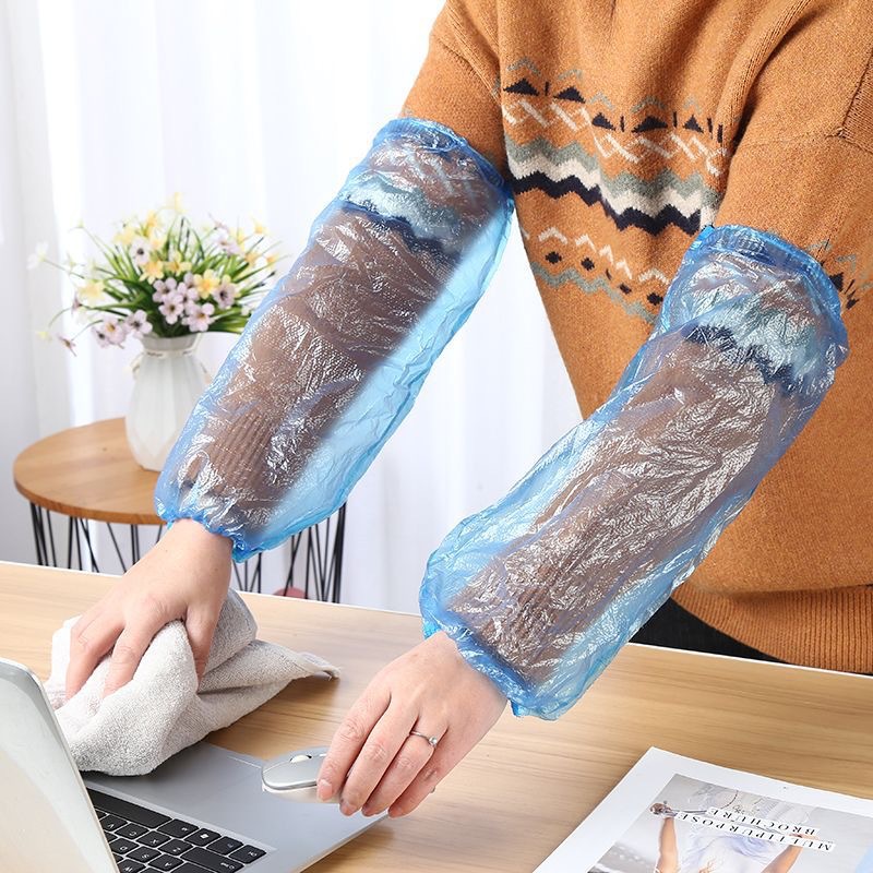 Junda azul desechable PE manguito elástico manguito de brazo para hacer el trabajo doméstico impermeable anticontaminación protección manguito Item Picture