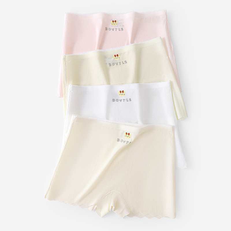 8892# style foreign trade inventory clearance: Girls' Boxer shorts, simple solid color, wavy edge ice silk two-in-one underwear, women's boxer shorts, anti-exposure, mulberry silk boxer shorts, four-corner bottom pants, safety pants, QNI details Picture
