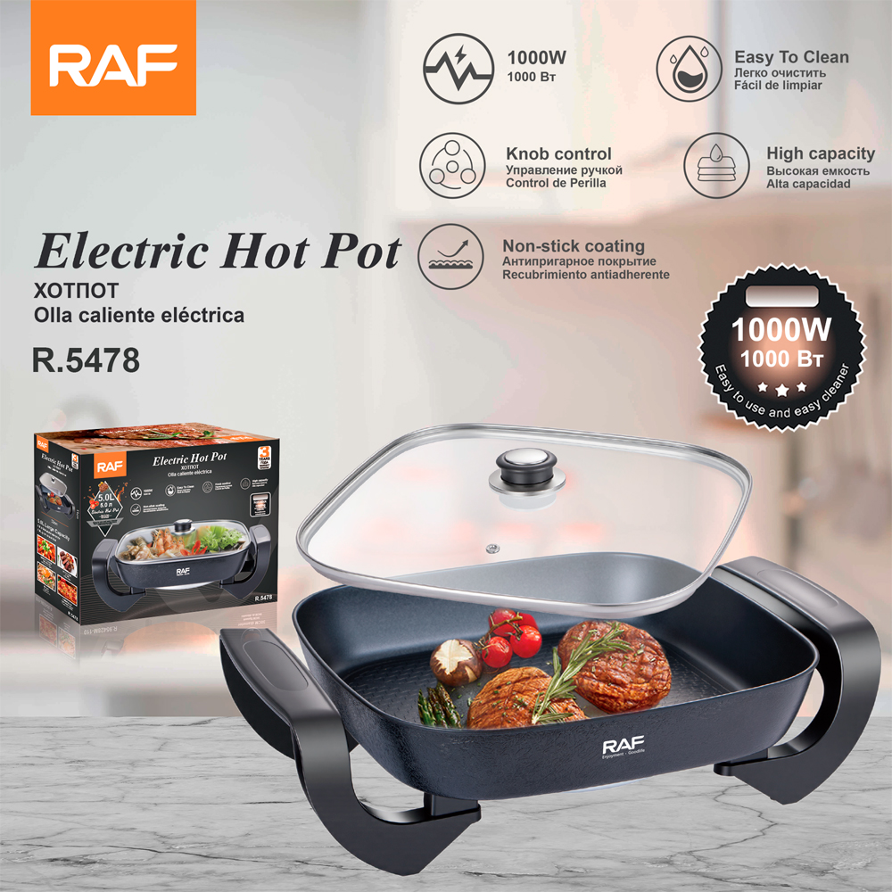RAF European standard cross-border electric cooking pot, multi-functional wok, 5L non-stick coating electric hot pot, all-in-one for frying and stir-frying, household use full figure
