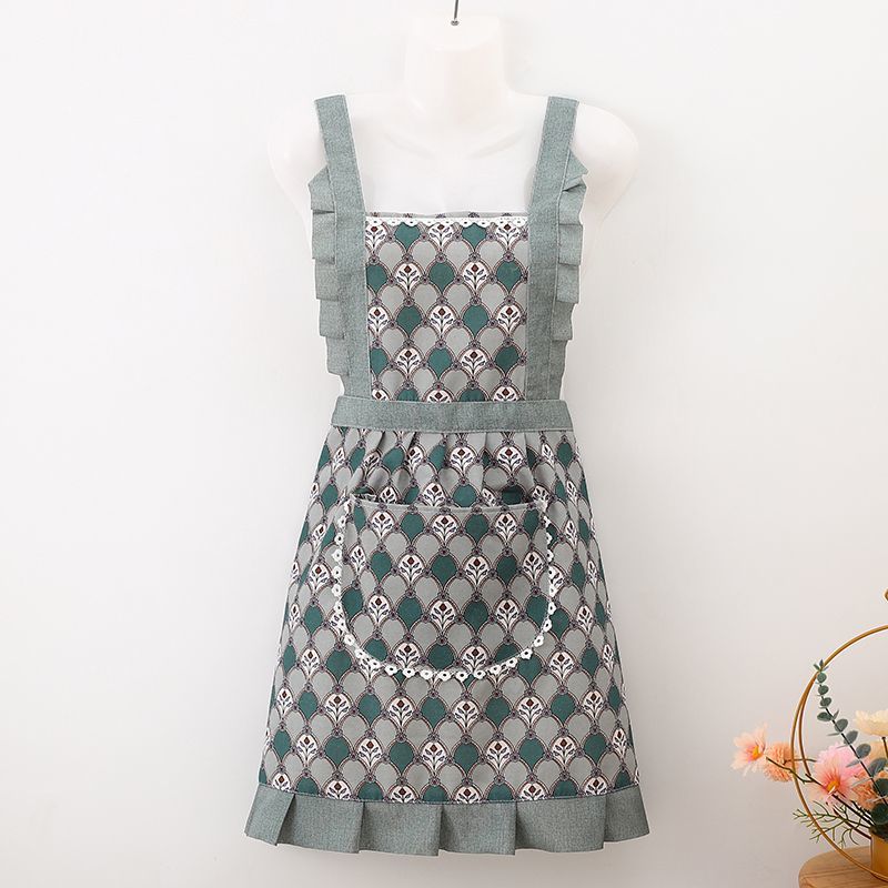 New canvas apron, kitchen princess-style cooking, home use, princess-breathable, fashionable work clothes, waistband, stain-resistant pic 4