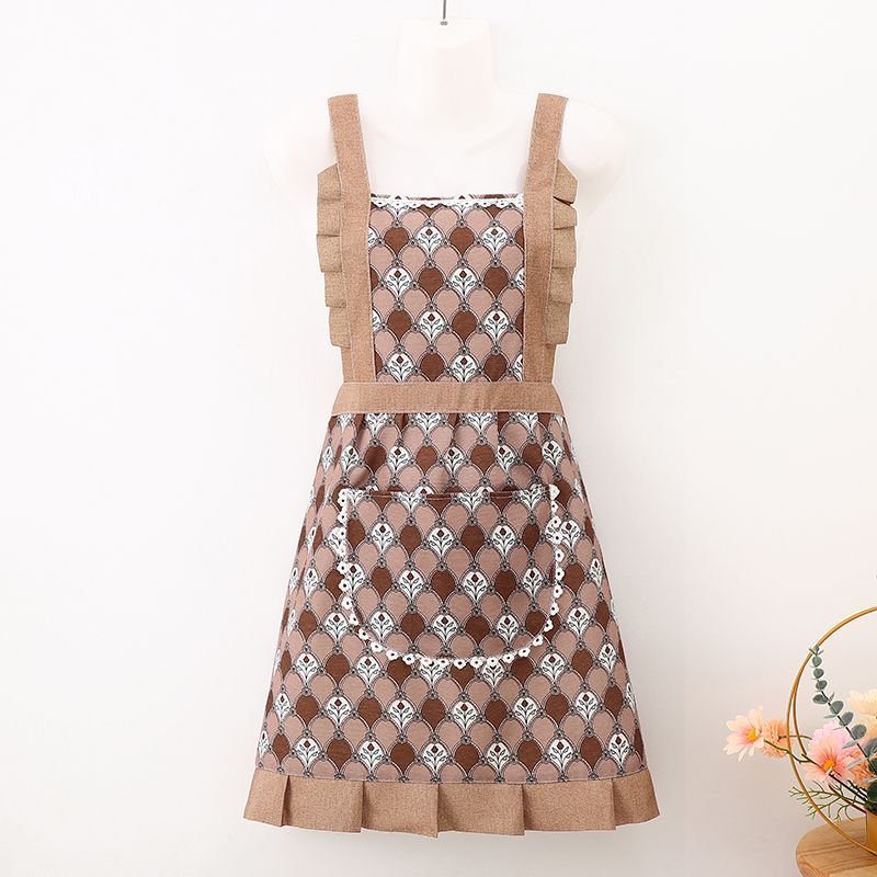 New canvas apron, kitchen princess-style cooking, home use, princess-breathable, fashionable work clothes, waistband, stain-resistant pic 3