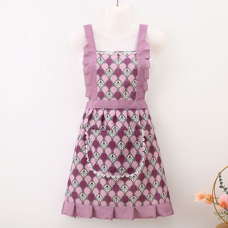 New canvas apron, kitchen princess-style cooking, home use, princess-breathable, fashionable work clothes, waistband, stain-resistant