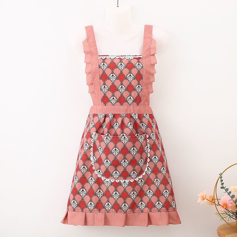 New canvas apron, kitchen princess-style cooking, home use, princess-breathable, fashionable work clothes, waistband, stain-resistant pic 2