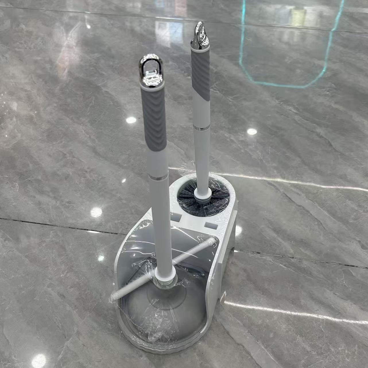 Toilet brush, household plastic long-handled toilet brush, no drilling, wall-mounted, floor-standing base, toilet brush cleaning set, toilet hygiene brush Specification image