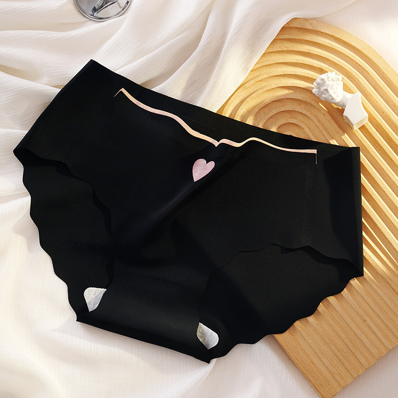 690# style foreign trade export inventory women's underwear with wavy edges, solid color contrast, waist and head pattern, ice silk triangle pants, light and skin-friendly, seamless women's underwear QNI Item Picture