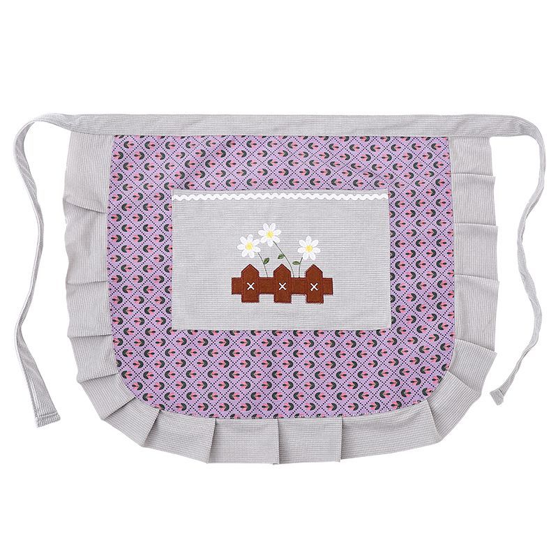 Apron with diamond-patterned floral embroidery, home canvas for cooking, kitchen, waist, half durable, stain-resistant, breathable work clothes, fashionable half apron Item Picture