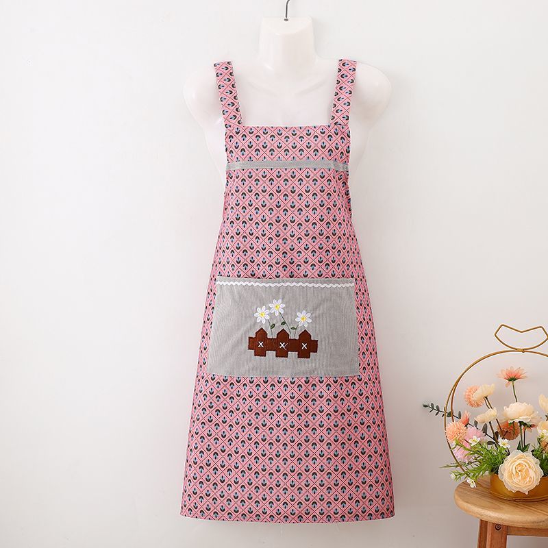 Canvas H-shaped embroidered shoulder strap apron, kitchen, household, adult, dirt-resistant, reversible, catering, wear-resistant, new stain-resistant work clothes detail image 4