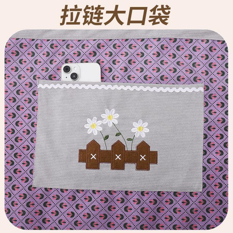 Apron with diamond-patterned floral embroidery, home canvas for cooking, kitchen, waist, half durable, stain-resistant, breathable work clothes, fashionable half apron pic 7